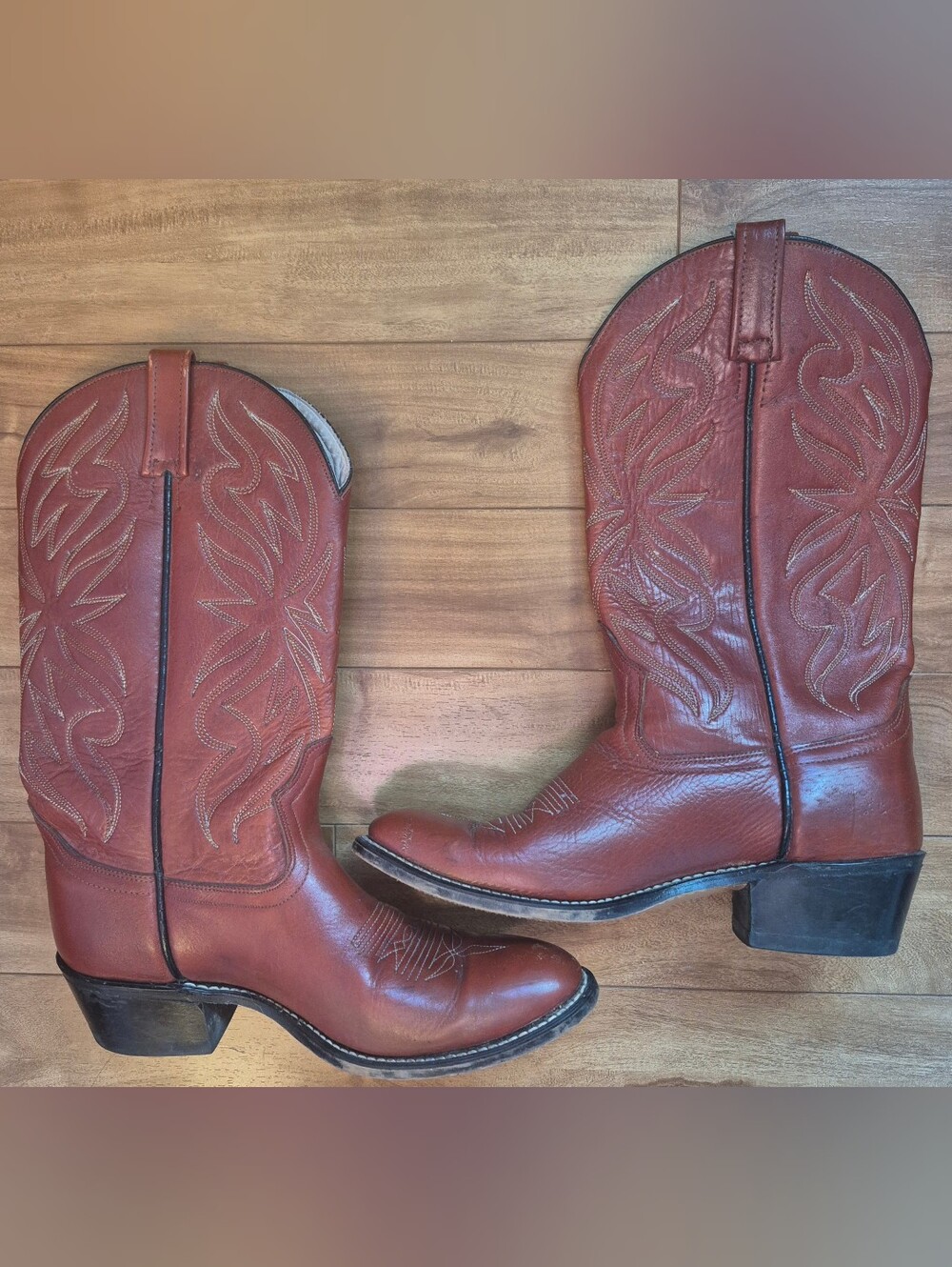 Mens Vintage ACME Western Cowboy Roper Pull-On Cognac Brown Boot (Style 4098)